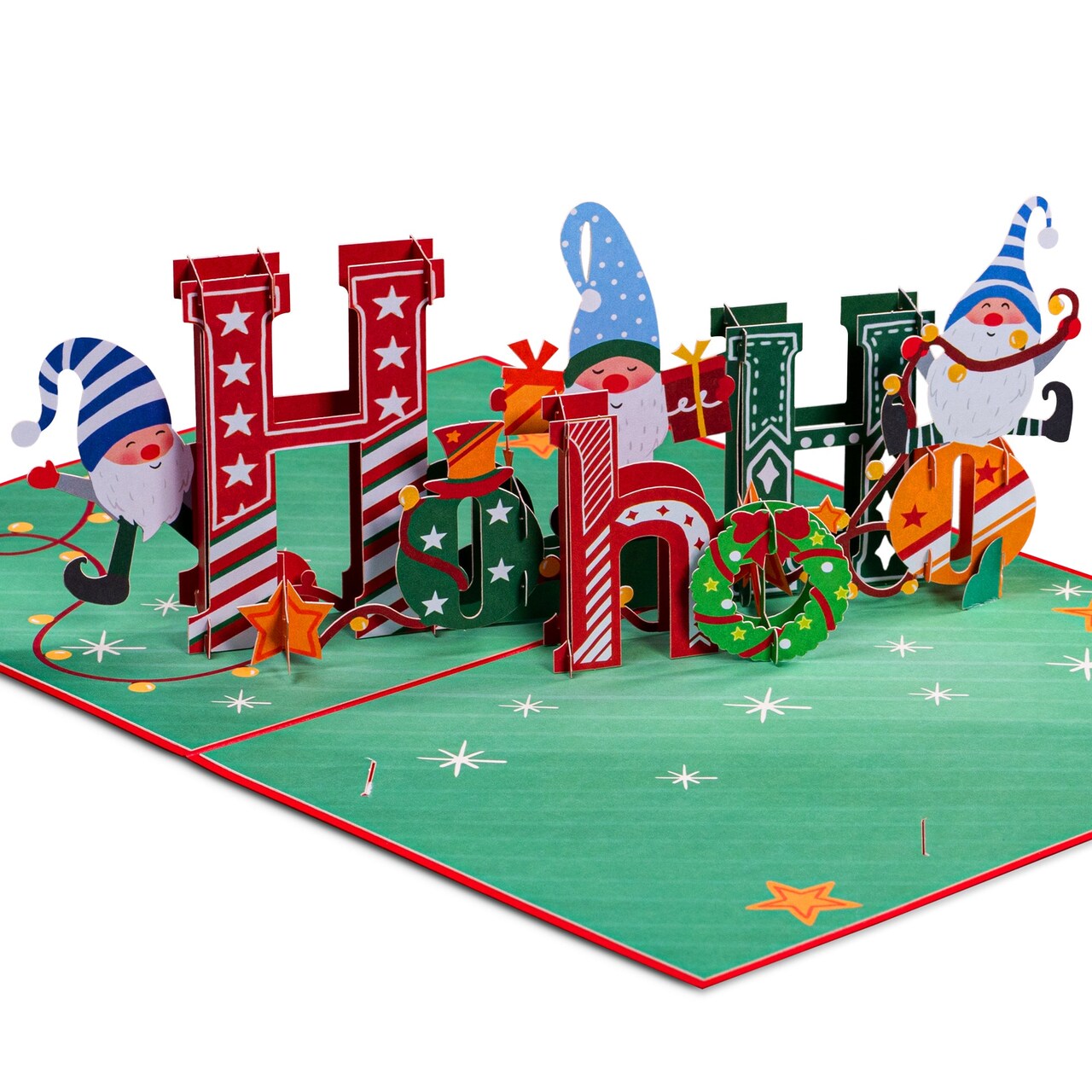 Paper Love 3D Pop Up Christmas Card, Ho Ho Ho, Gift for Christmas or Holidays, 5" x 7" Cover - Includes Envelope and Removable Note Tag